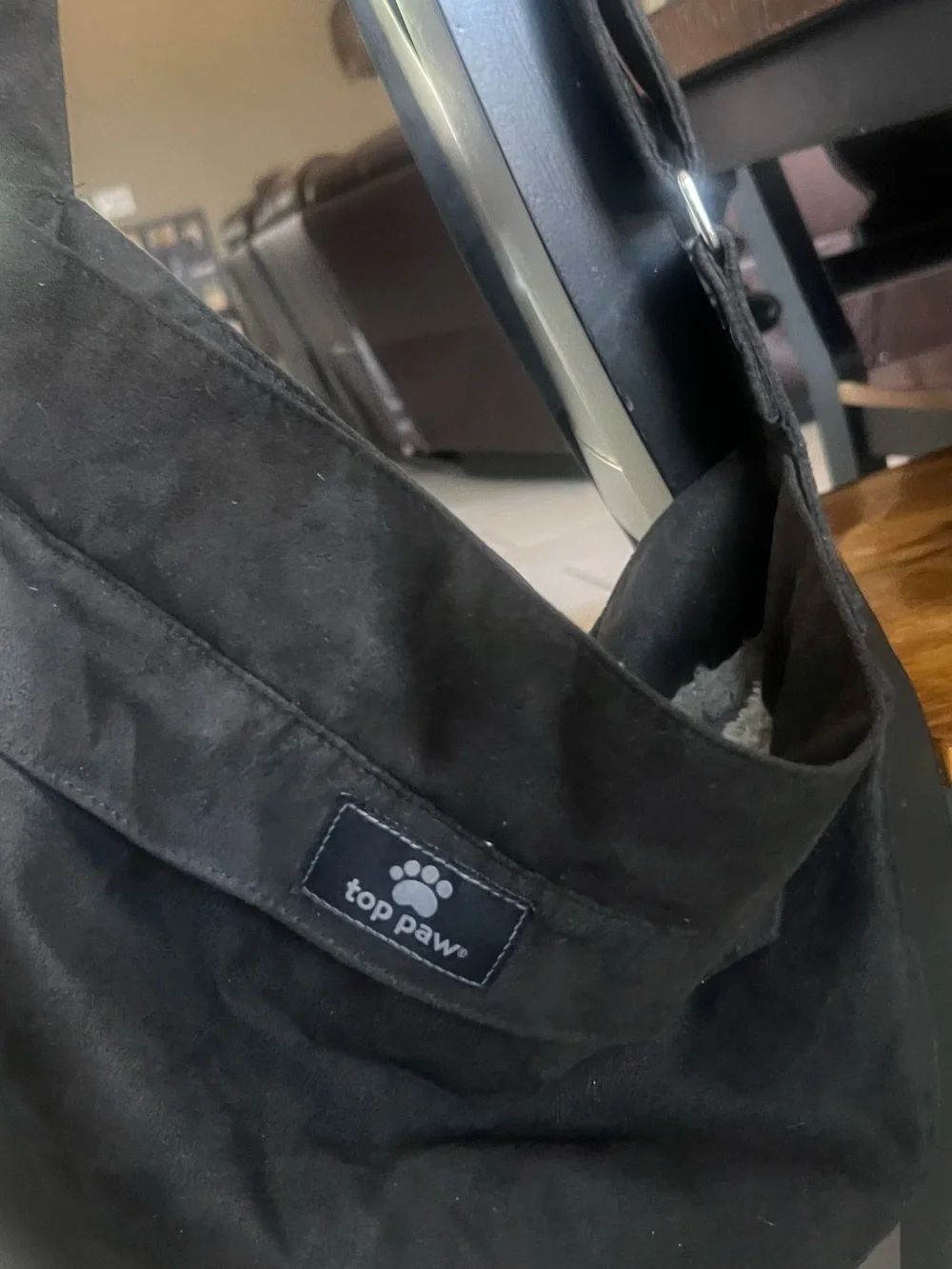 Top Paw Black Suede Shoulder Tote Bag
